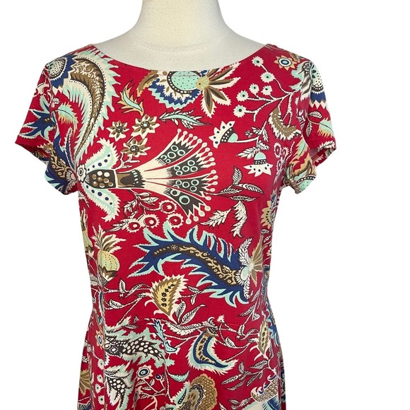 CHAPS Red Fit & Flare Stretch Cotton Boho Print Mini Dress, Large - Picture 2 of 8